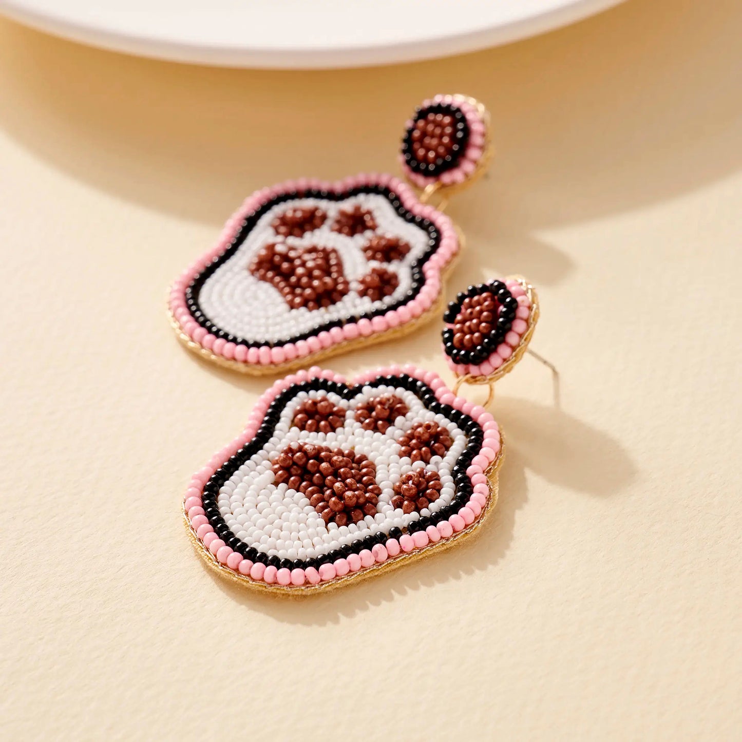 Beaded Dog Paw Earrings