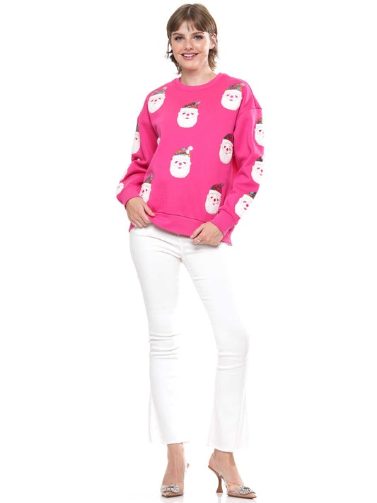 Pink Santa Sequin Sweater